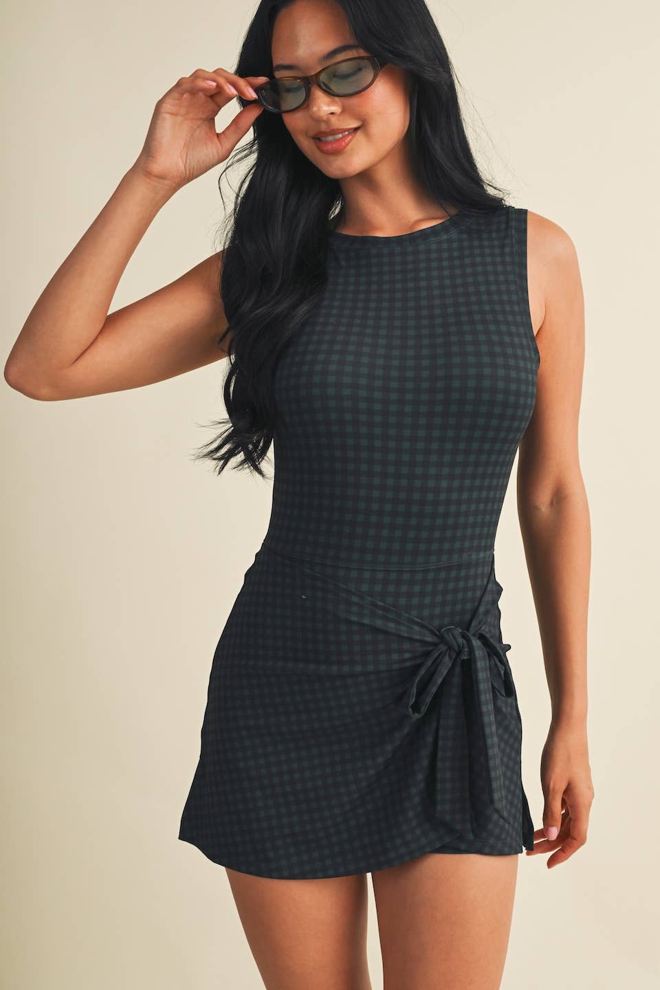Gingham Athletic Dress Navy/Evergreen
