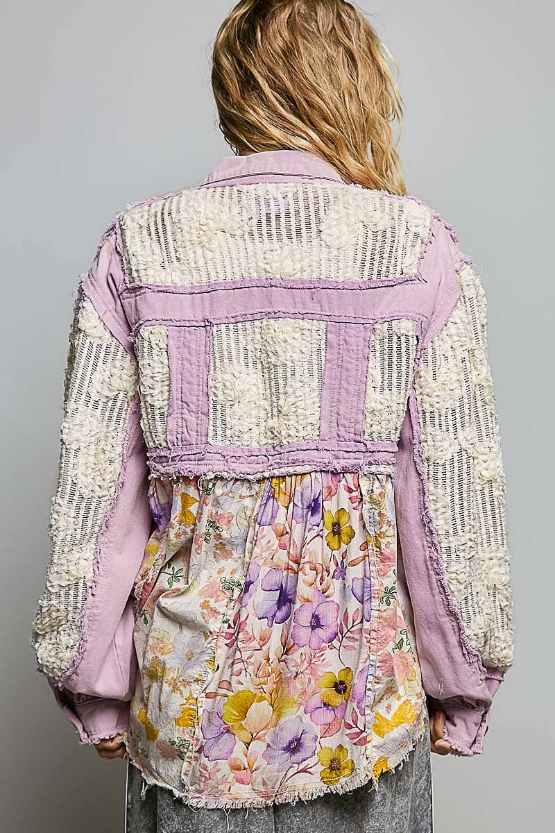 Lavender Floral Patch Crochet Jacket