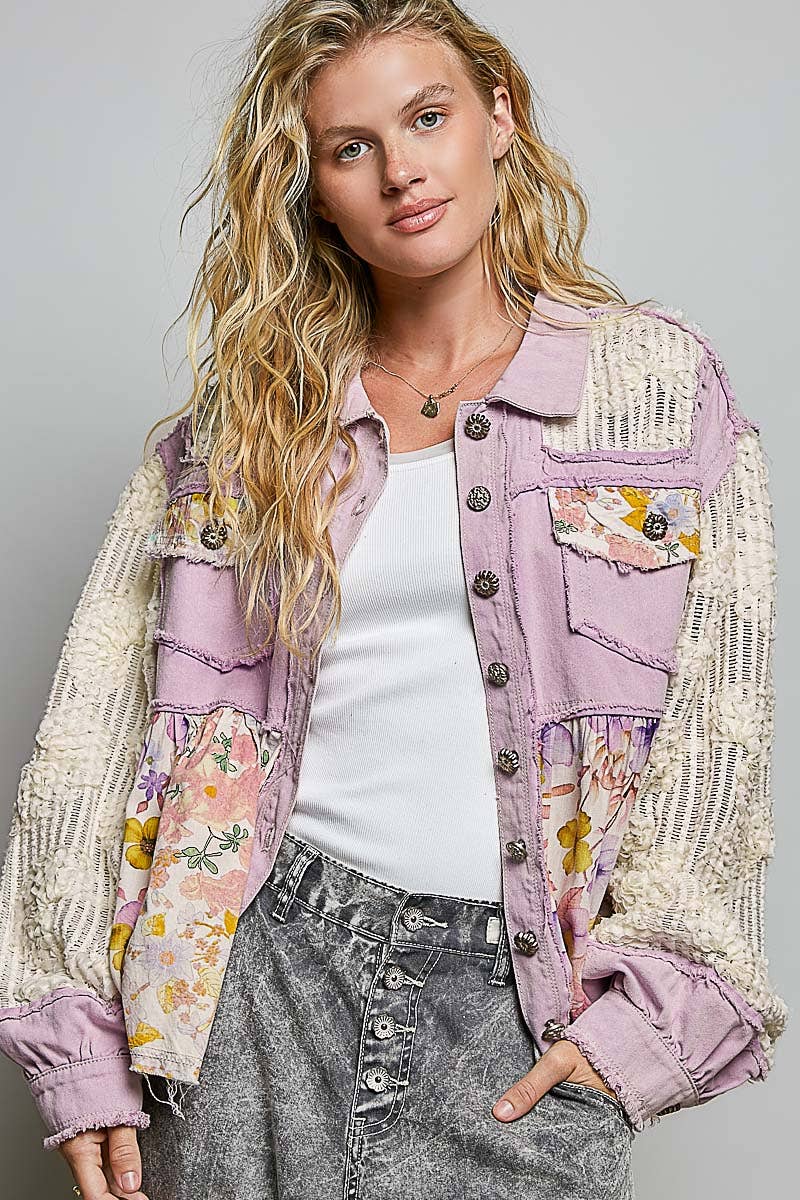 Lavender Floral Patch Crochet Jacket