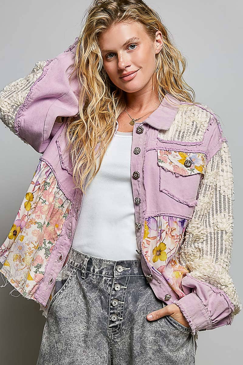 Lavender Floral Patch Crochet Jacket